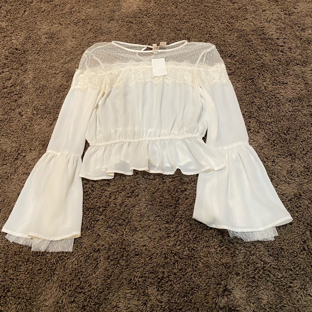 divided white lace blouse size 10